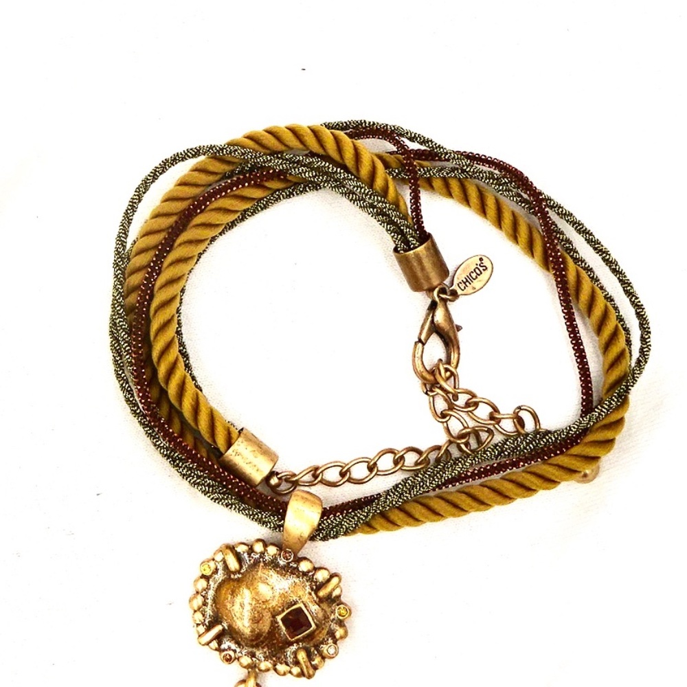 CHICO'S 4 Strand Necklace Enamel Pendant